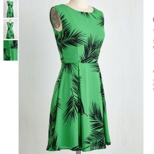 Green Palm A-Line Dress